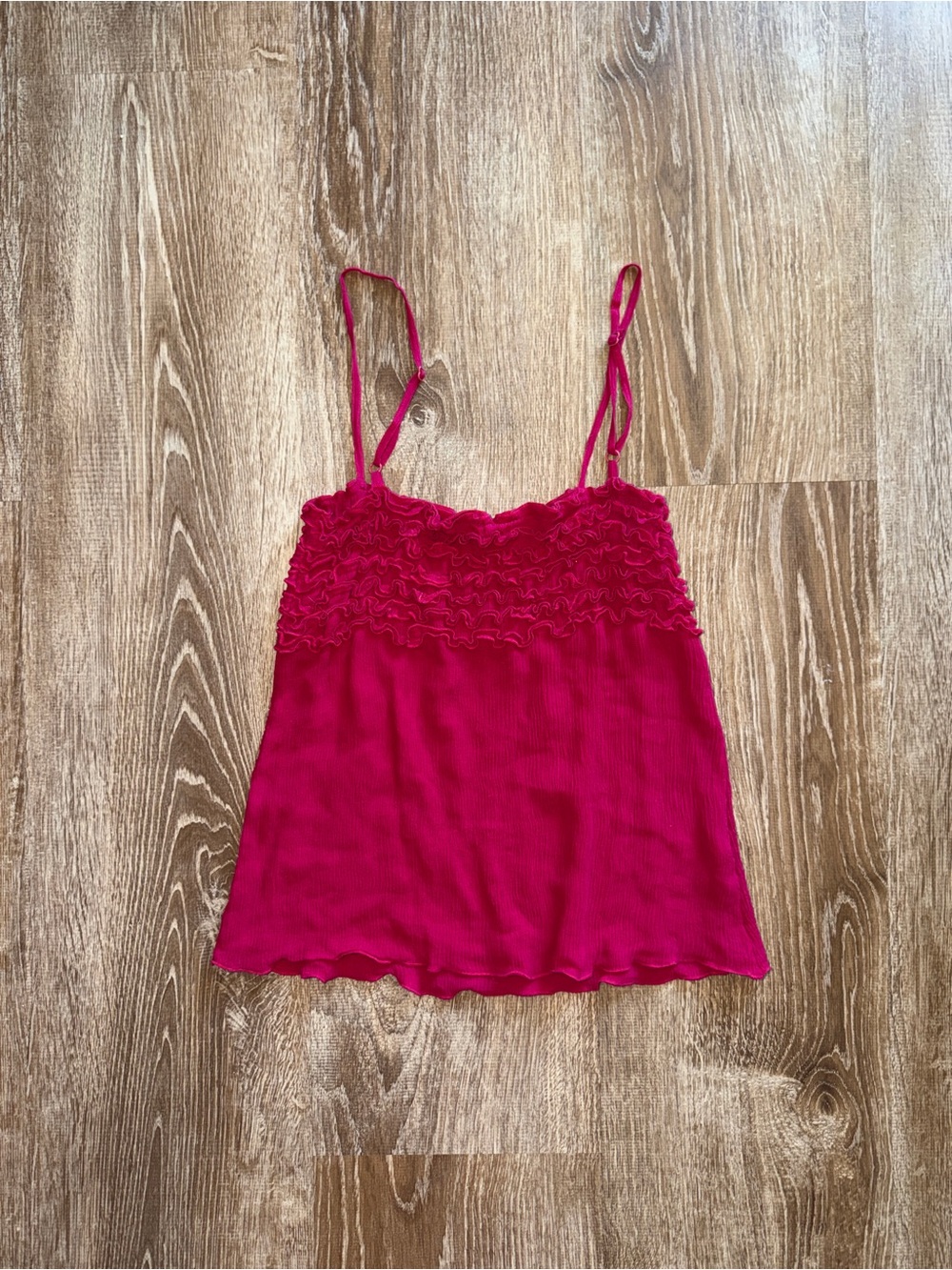 Vintage Y2K Silk Women’s Ruffled Spaghetti Strap Tank Top - Pink